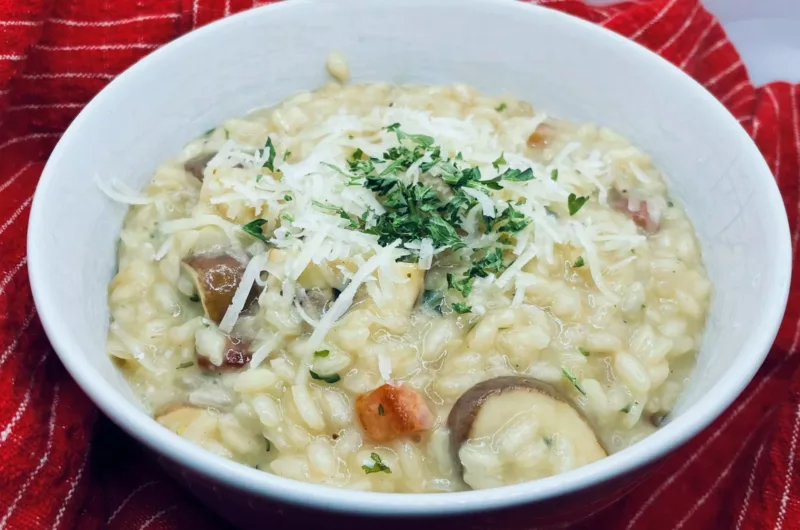 Risotto met pancetta en kastanjechampignons